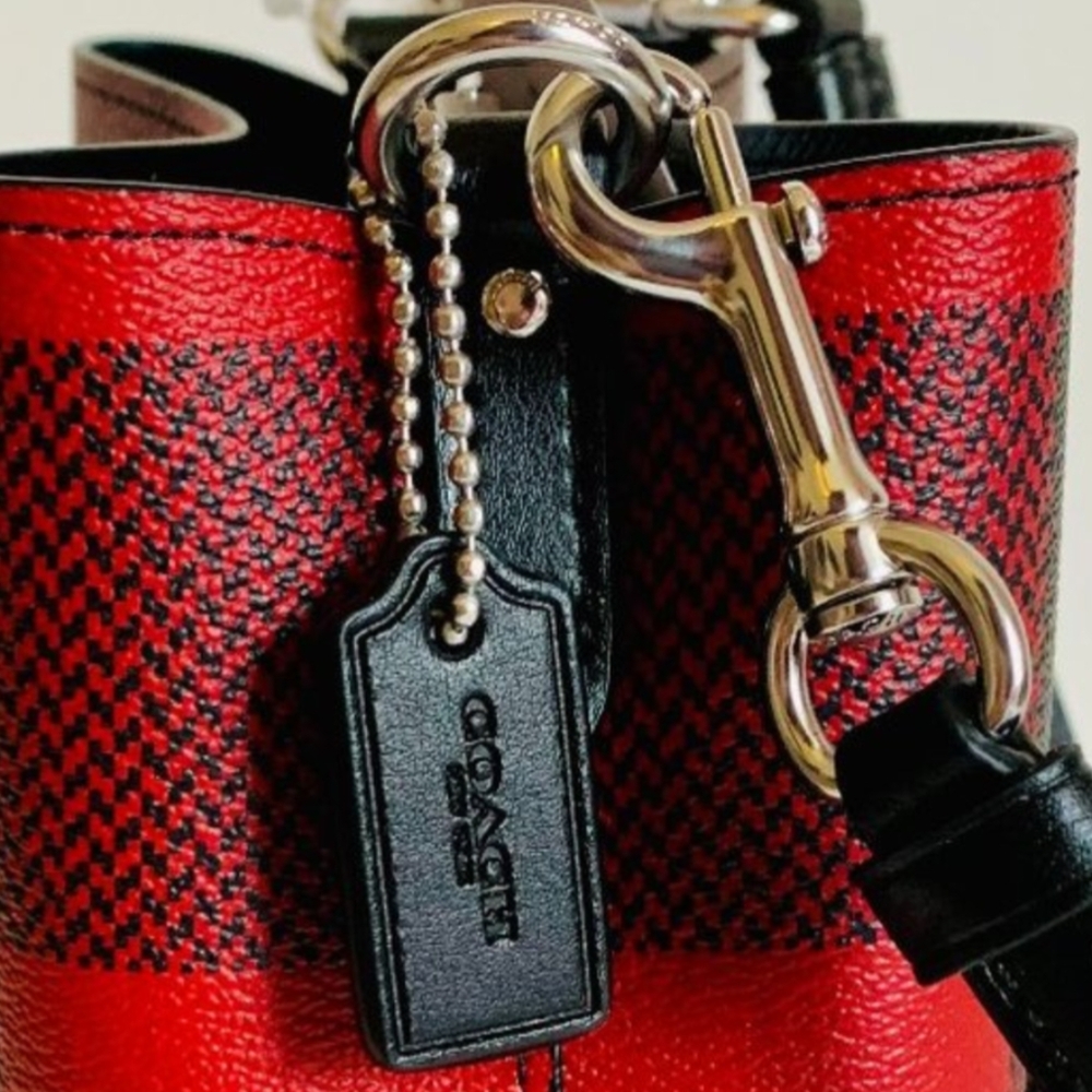 Coach SET Mini Town Buffalo Plaid Mini Town Bucket Bag & Cardholder Coin Purse - Picture 3 of 9